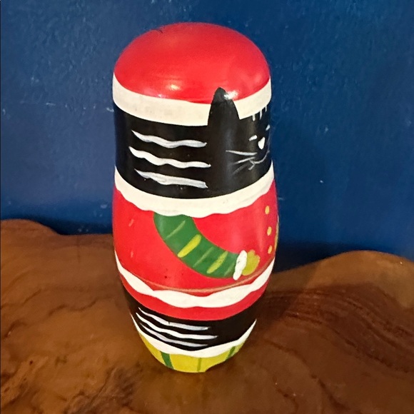 Set of 5 Wooden Nesting Christmas Cats Black & Brown Cats - Picture 8 of 8